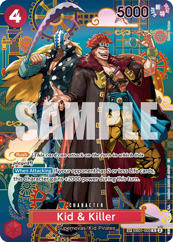 Kid & Killer - EB01-003 EB01-003, the R printing from EB-01 of the One Piece Card Game