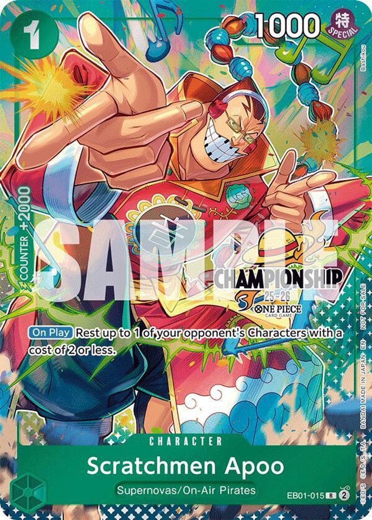 Scratchmen Apoo EB01-015, the R printing from EB-01 of the One Piece Card Game