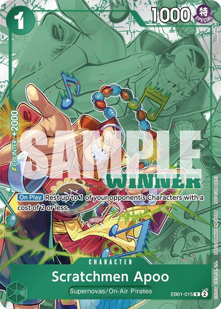 Scratchmen Apoo EB01-015, the R printing from EB-01 of the One Piece Card Game