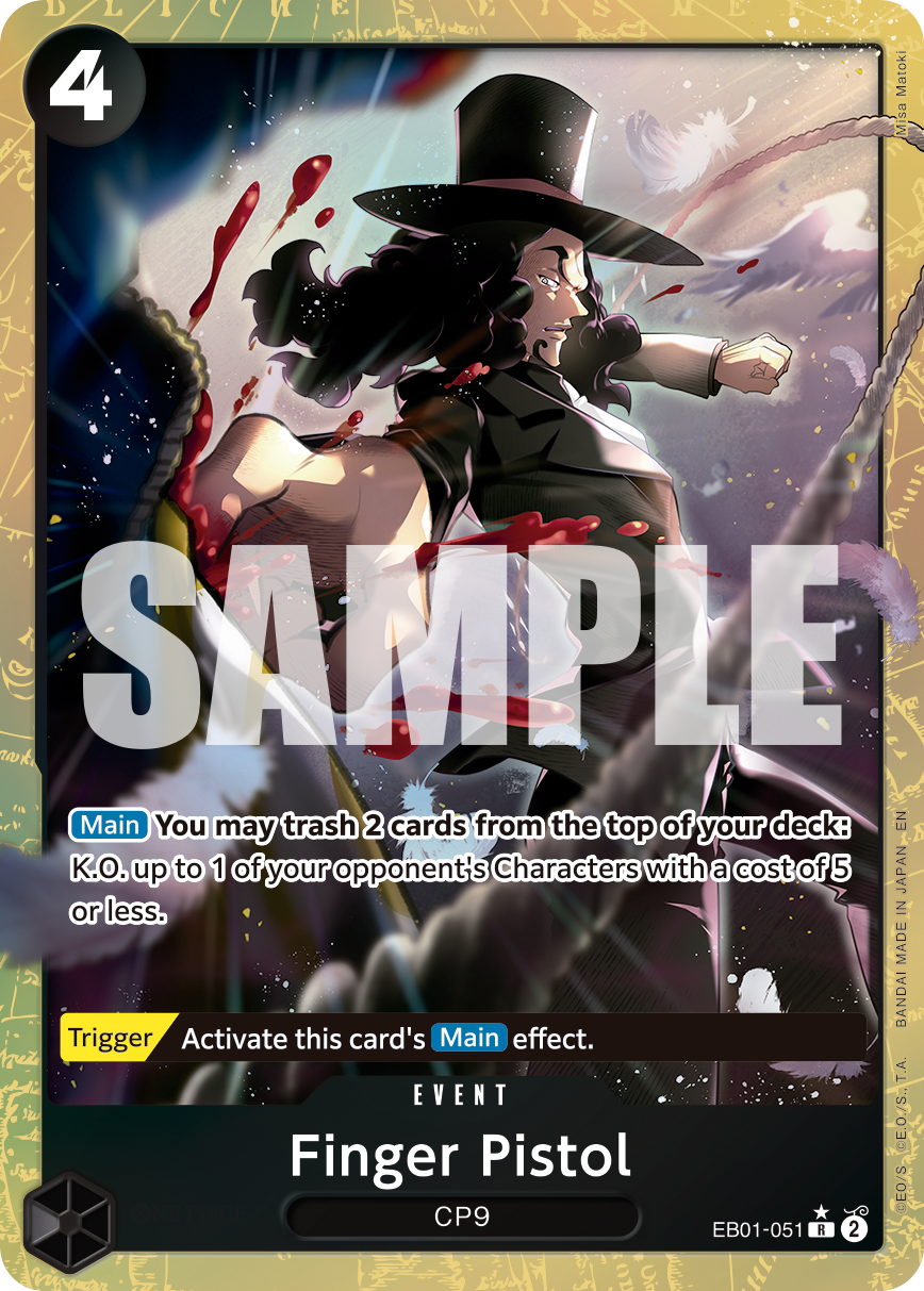 Finger Pistol EB01-051, the R printing from EB-01 of the One Piece Card Game