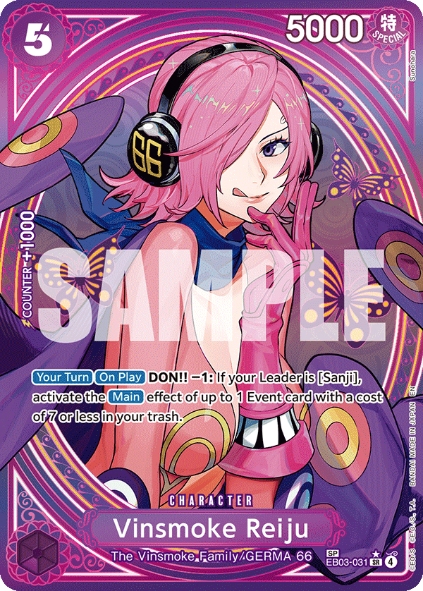 Vinsmoke Reiju EB03-031, the SP printing from EB-03 of the One Piece Card Game