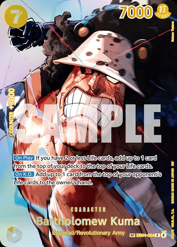 Bartholomew Kuma EB04-054, the R printing from EB-04 of the One Piece Card Game