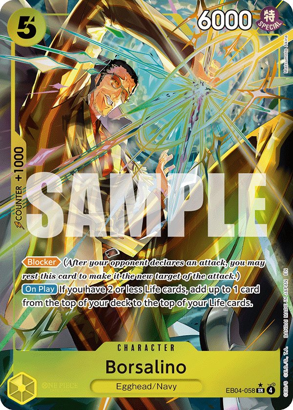 Borsalino EB04-058, the SR printing from EB-04 of the One Piece Card Game