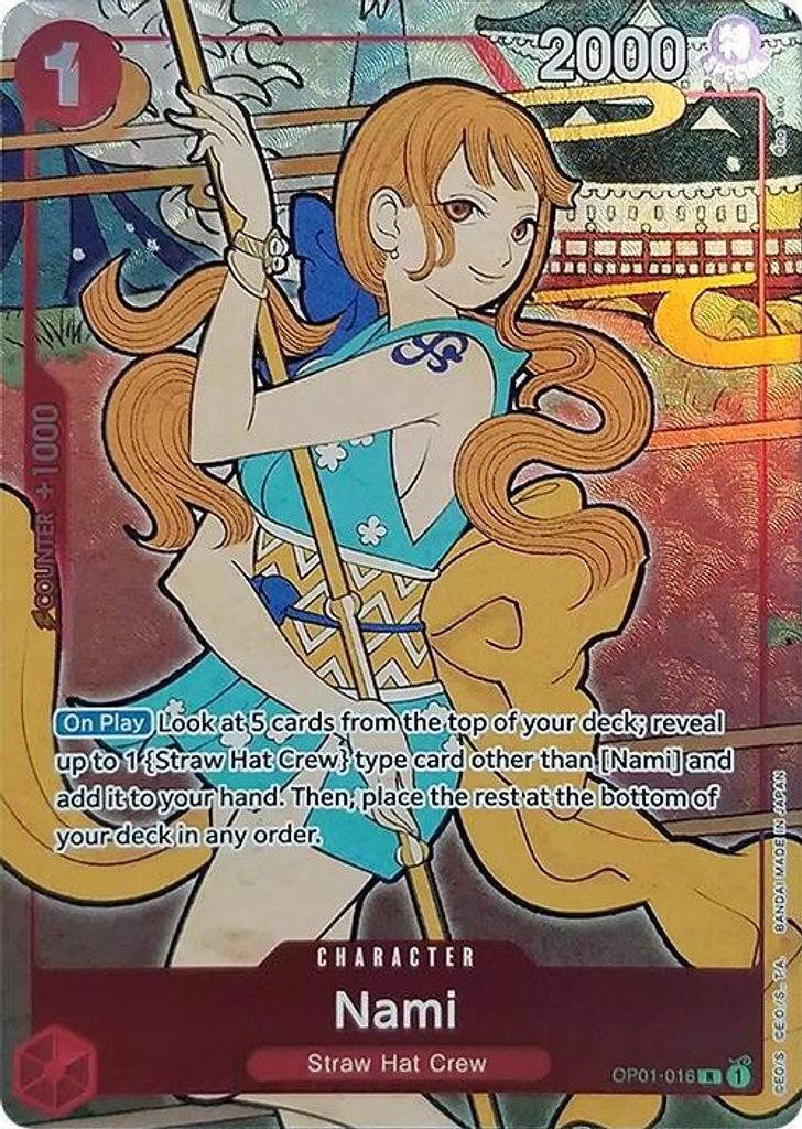 Nami OP01-016, the R printing from OP-01 of the One Piece Card Game