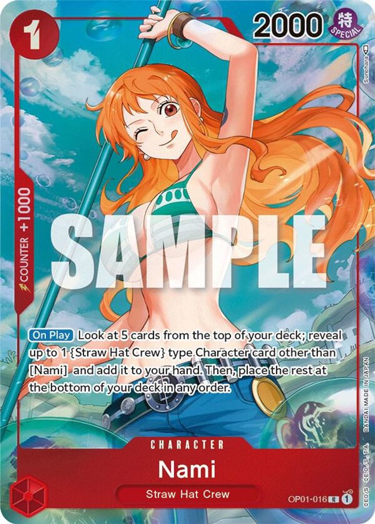 Nami OP01-016, the R printing from OP-01 of the One Piece Card Game