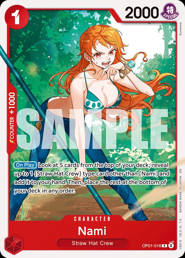 Nami OP01-016, the R printing from OP-01 of the One Piece Card Game