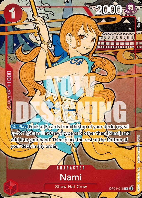 Nami OP01-016, the R printing from OP-01 of the One Piece Card Game