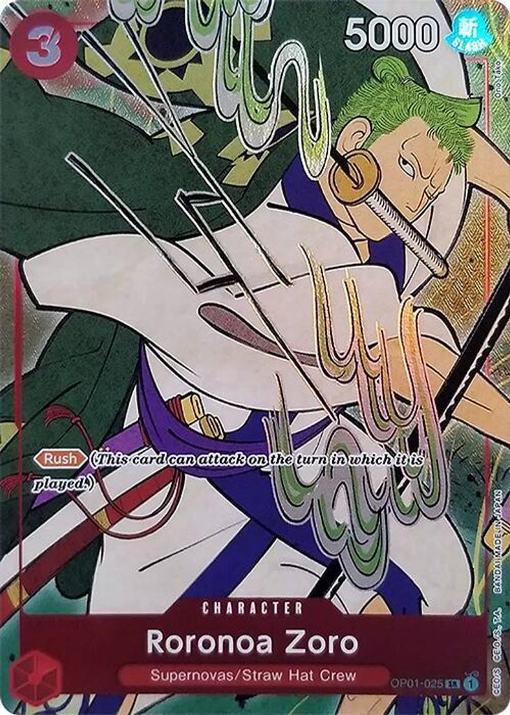 Roronoa Zoro OP01-025, the SR printing from OP-01 of the One Piece Card Game