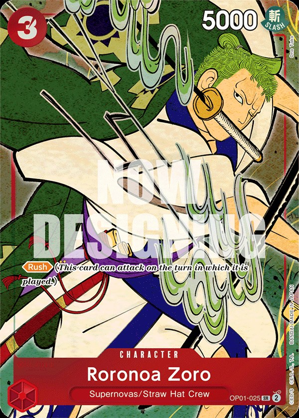 Roronoa Zoro OP01-025, the SR printing from OP-01 of the One Piece Card Game