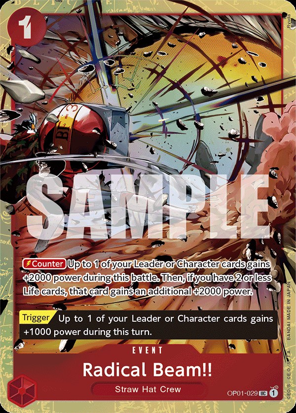 Radical Beam!! OP01-029, the UC printing from OP-01 of the One Piece Card Game
