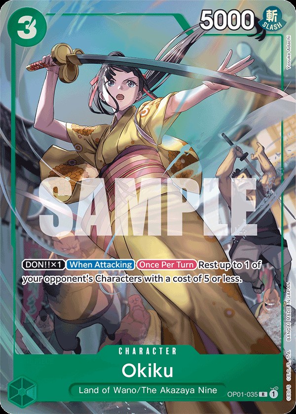 Okiku OP01-035, the R printing from OP-01 of the One Piece Card Game