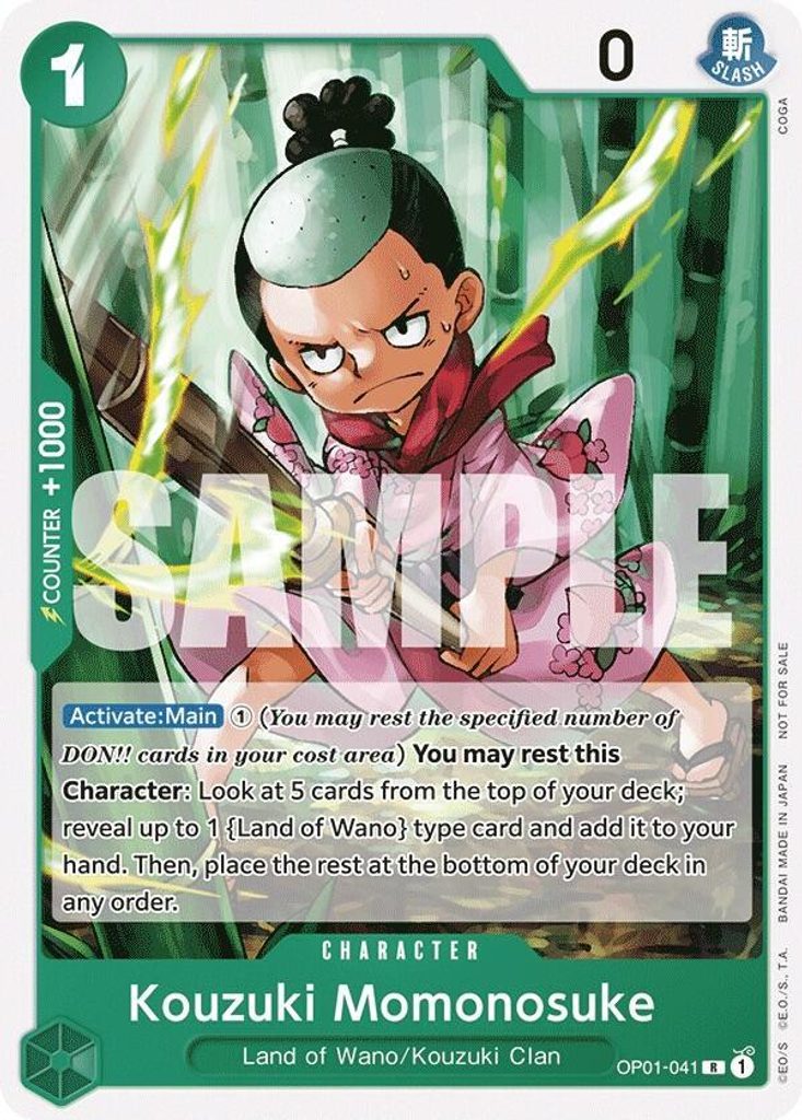 Kouzuki Momonosuke OP01-041, the R printing from OP-01 of the One Piece Card Game