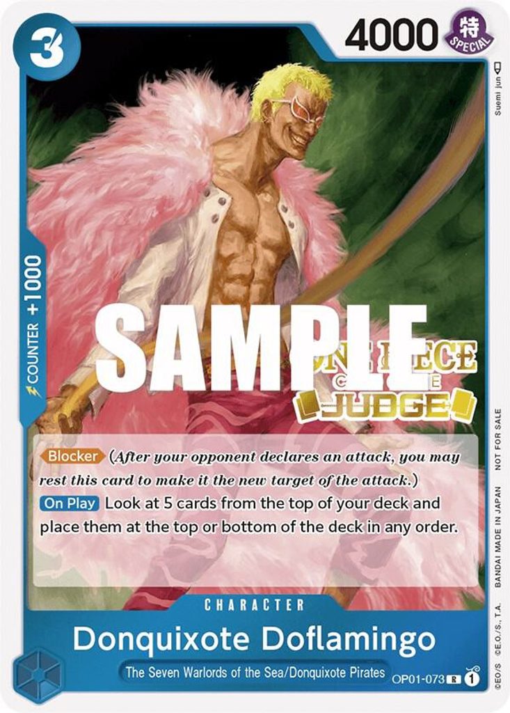 Donquixote Doflamingo OP01-073, the R printing from OP-01 of the One Piece Card Game