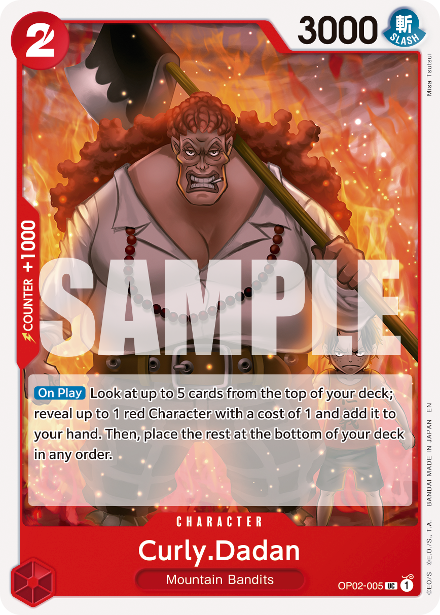 Curly.Dadan OP02-005, the UC printing from OP-02 of the One Piece Card Game