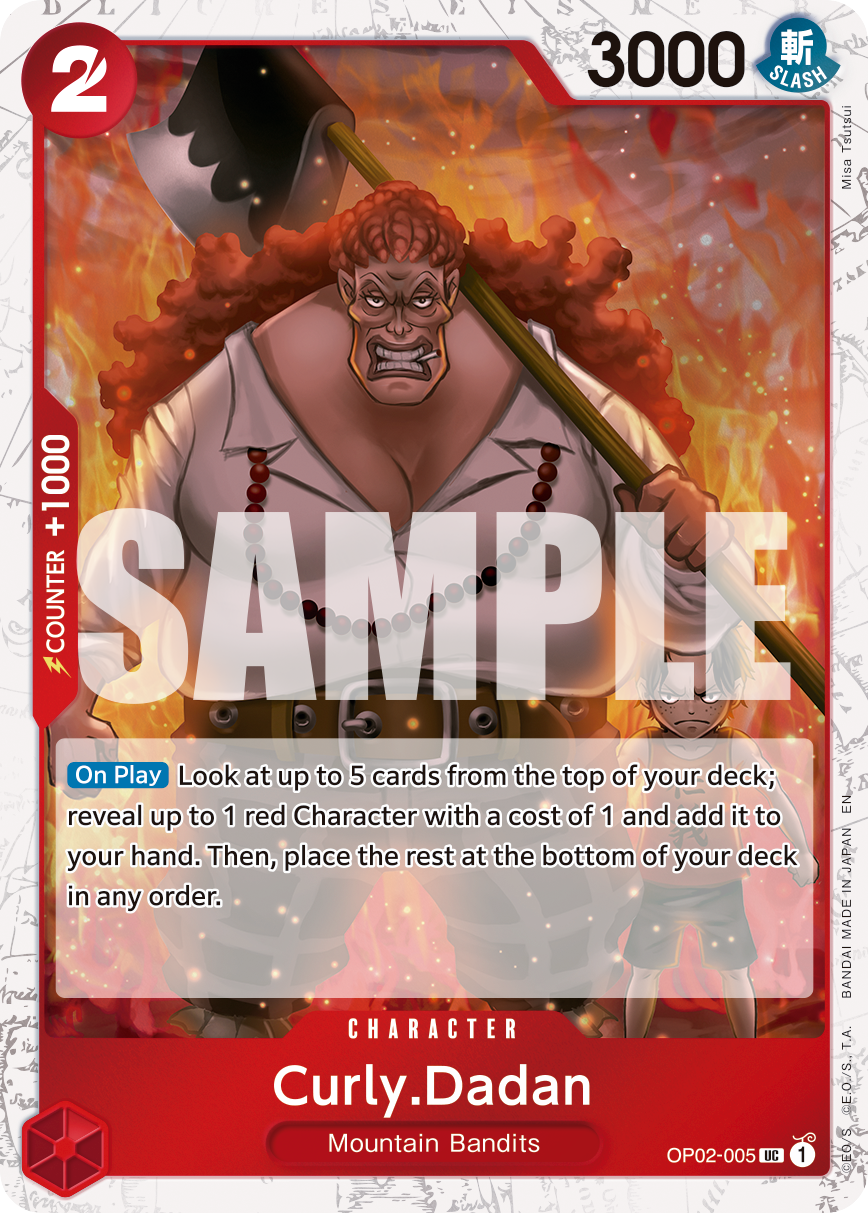 Curly.Dadan OP02-005, the UC printing from OP-02 of the One Piece Card Game