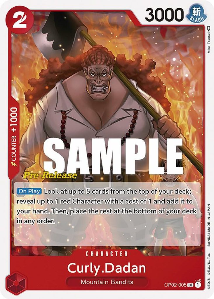 Curly.Dadan OP02-005, the UC printing from OP-02 of the One Piece Card Game