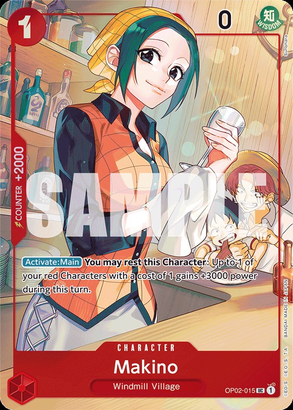 Makino OP02-015, the UC printing from OP-02 of the One Piece Card Game