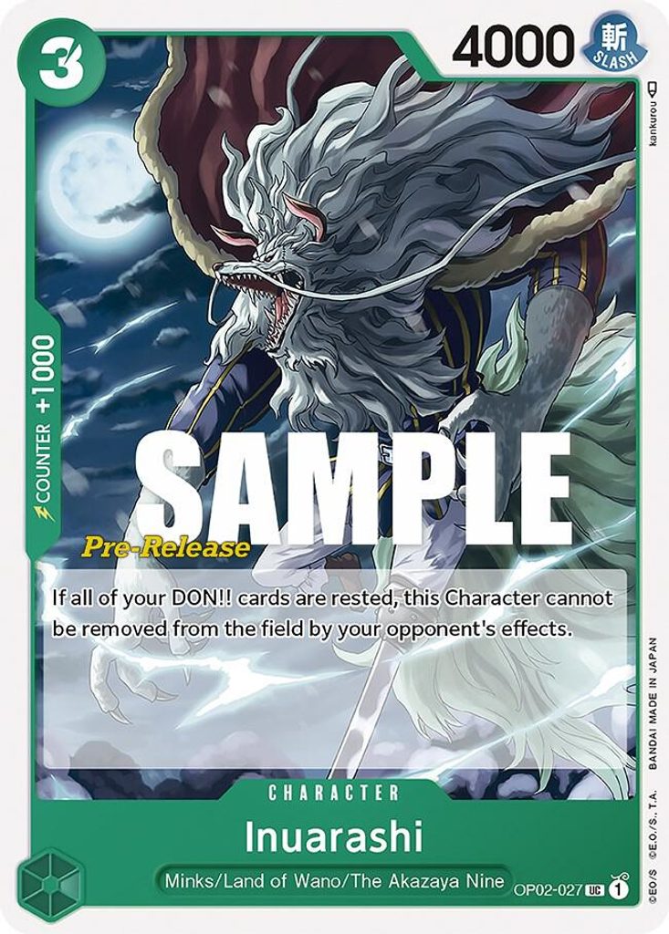 Inuarashi OP02-027, the UC printing from OP-02 of the One Piece Card Game