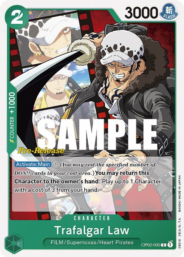 Trafalgar Law OP02-035, the C printing from OP-02 of the One Piece Card Game