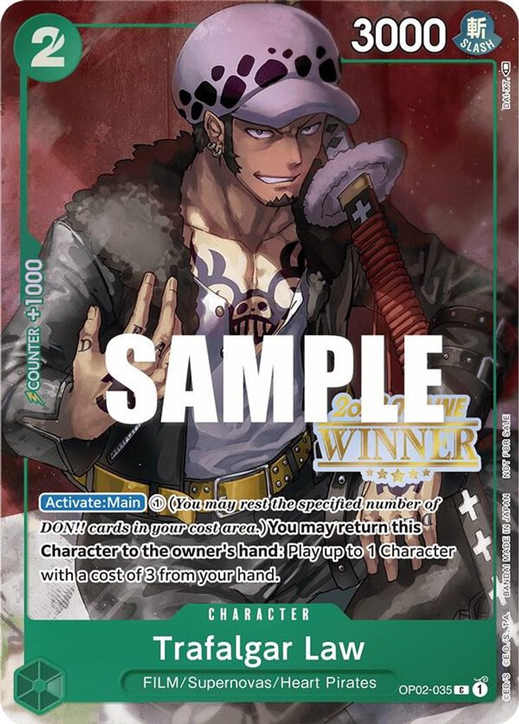 Trafalgar Law OP02-035, the C printing from OP-02 of the One Piece Card Game