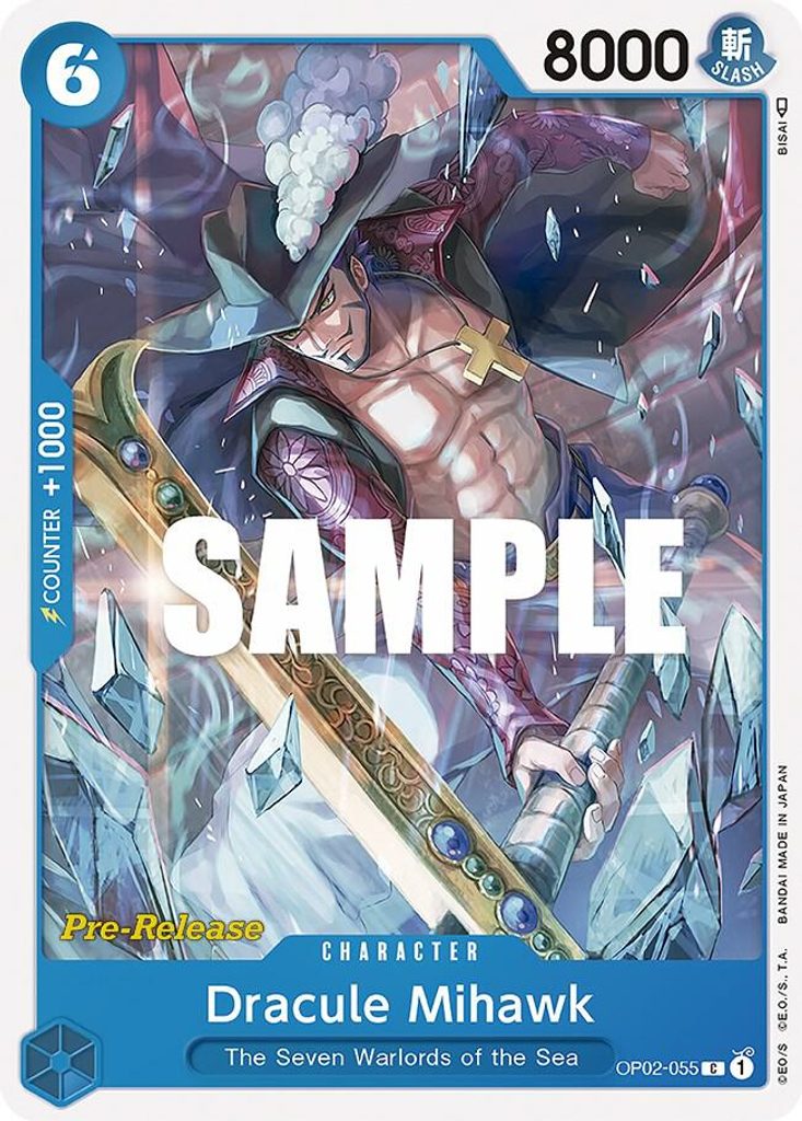 Dracule Mihawk OP02-055, the C printing from OP-02 of the One Piece Card Game