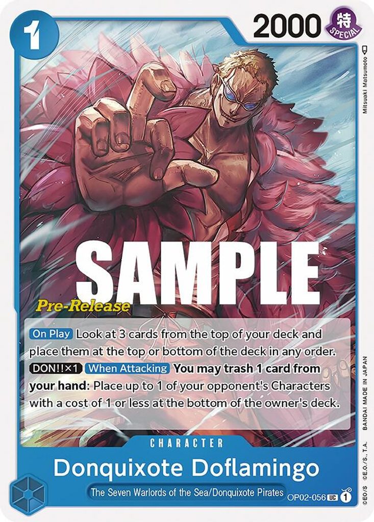 Donquixote Doflamingo OP02-056, the UC printing from OP-02 of the One Piece Card Game
