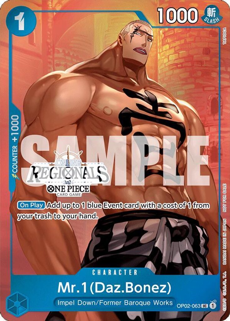 Mr.1 Daz.Bonez OP02-063, the UC printing from OP-02 of the One Piece Card Game
