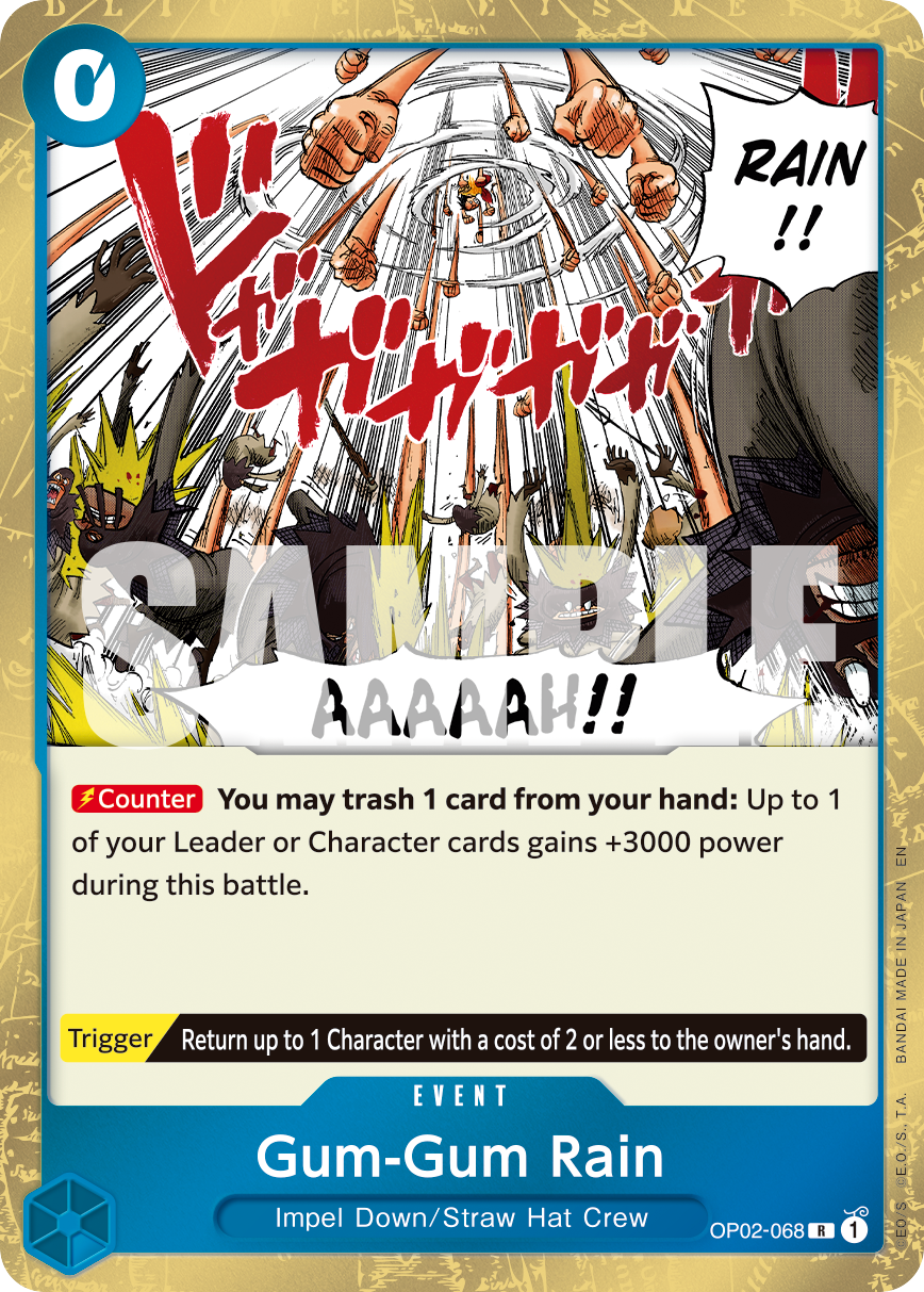 Gum-Gum Rain OP02-068, the R printing from OP-02 of the One Piece Card Game