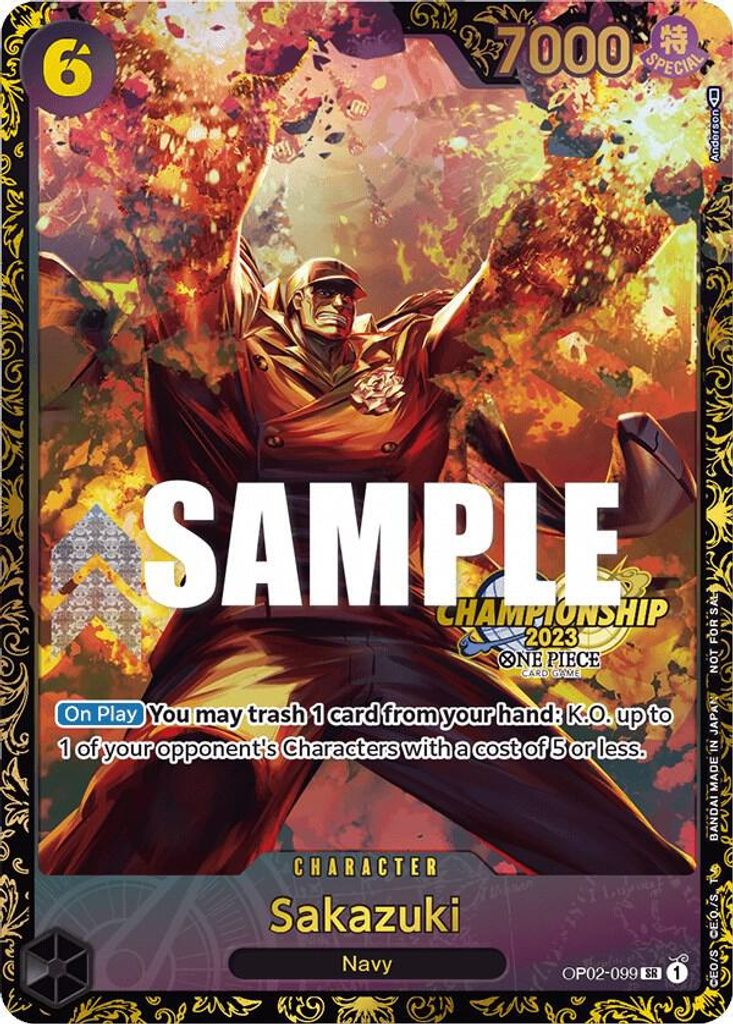 Sakazuki OP02-099, the SR printing from OP-02 of the One Piece Card Game