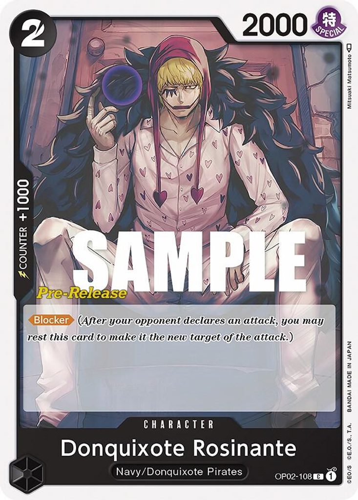 Donquixote Rosinante OP02-108, the C printing from OP-02 of the One Piece Card Game