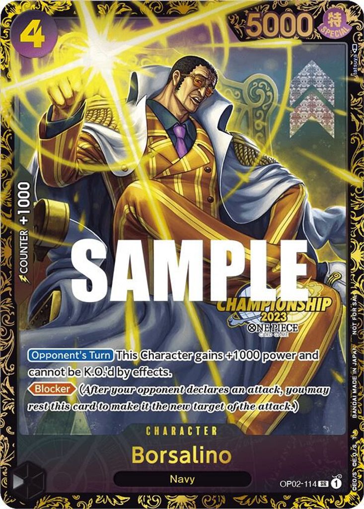 Borsalino OP02-114, the SR printing from OP-02 of the One Piece Card Game