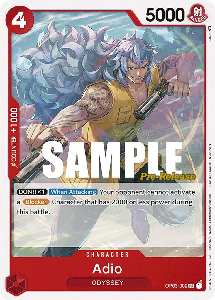 Adio OP03-002, the UC printing from OP-03 of the One Piece Card Game