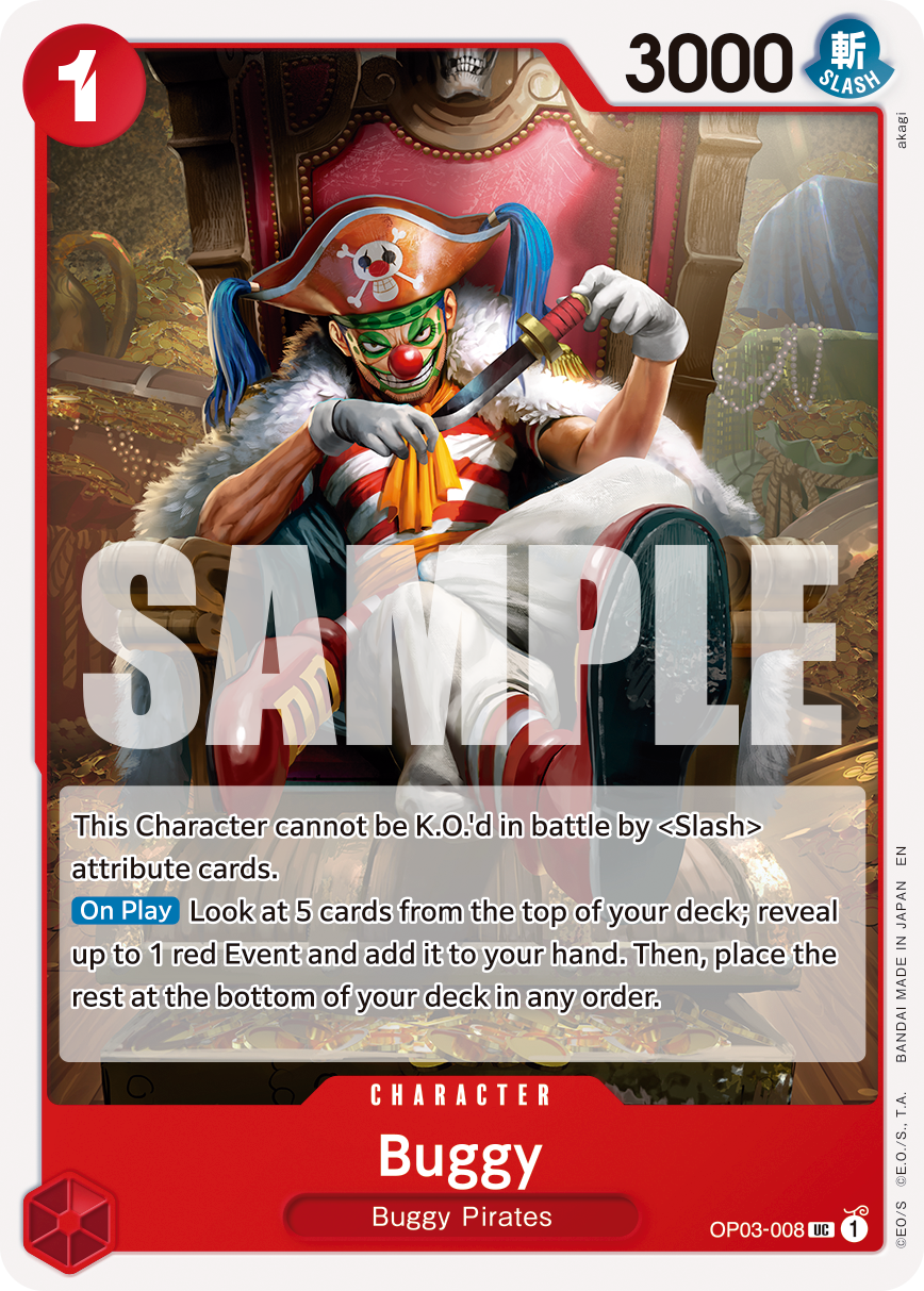 Buggy - OP03-008 OP03-008, the UC printing from OP-03 of the One Piece Card Game