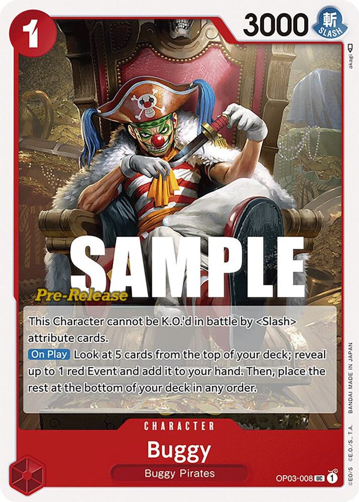 Buggy OP03-008, the UC printing from OP-03 of the One Piece Card Game