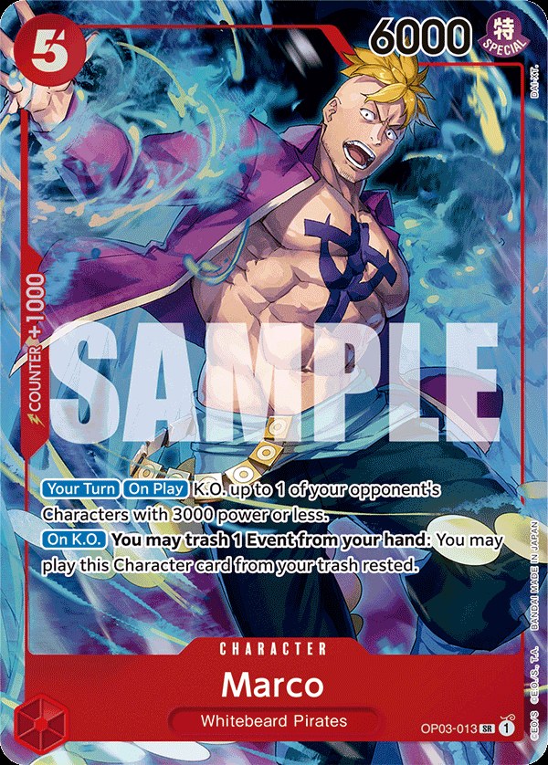 Marco OP03-013, the SR printing from OP-03 of the One Piece Card Game