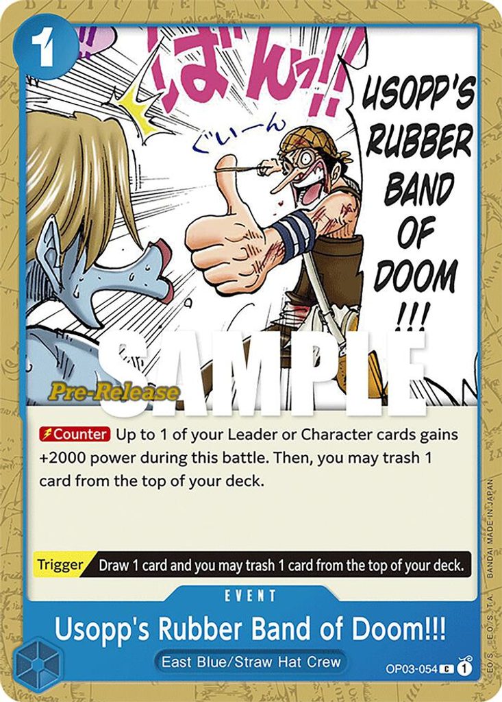 Usopp's Rubber Band of Doom!!! OP03-054, the C printing from OP-03 of the One Piece Card Game