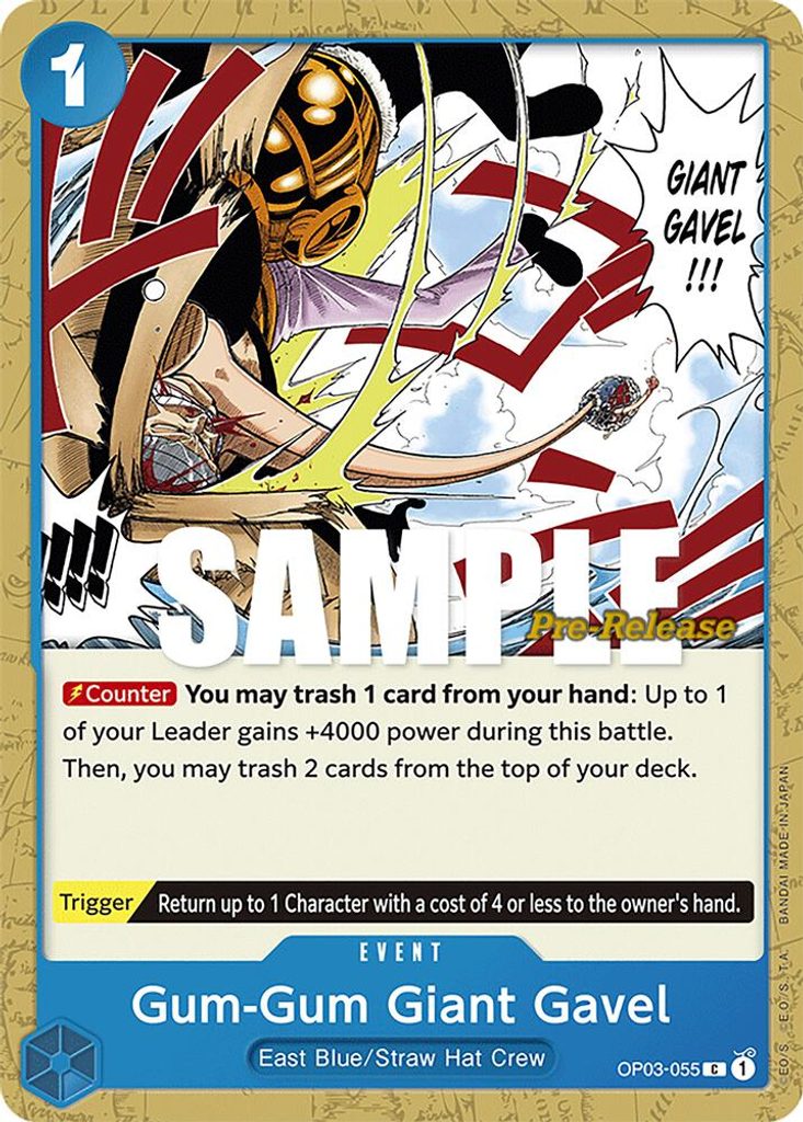 Gum-Gum Giant Gavel OP03-055, the C printing from OP-03 of the One Piece Card Game