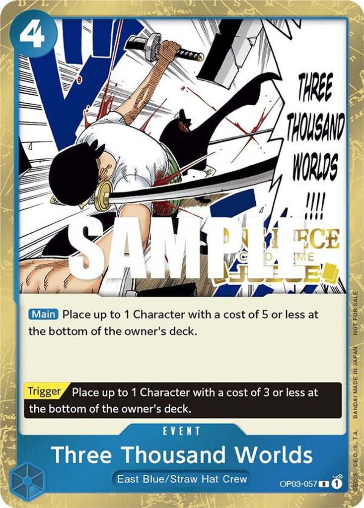 Three Thousand Worlds OP03-057, the R printing from OP-03 of the One Piece Card Game