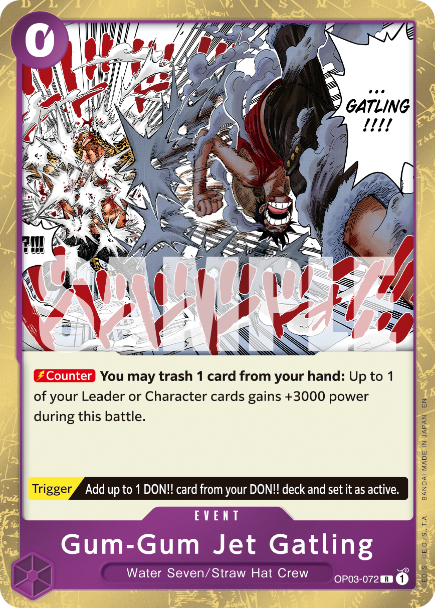 Gum-Gum Jet Gatling OP03-072, the R printing from OP-03 of the One Piece Card Game