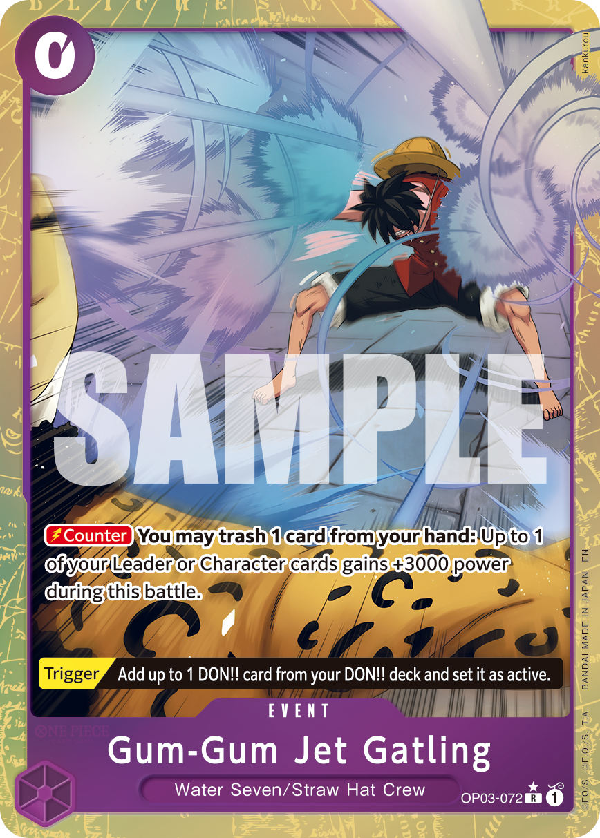 Gum-Gum Jet Gatling OP03-072, the R printing from OP-03 of the One Piece Card Game