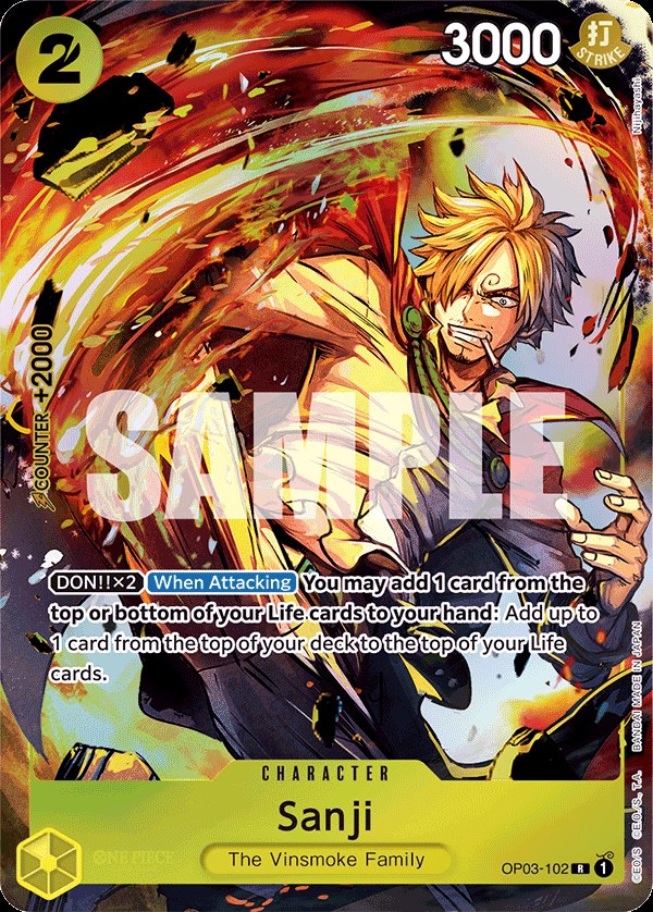 Sanji OP03-102, the R printing from OP-03 of the One Piece Card Game