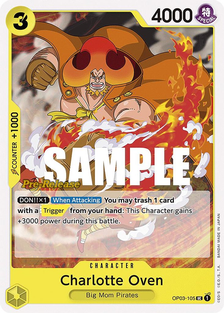 Charlotte Oven OP03-105, the UC printing from OP-03 of the One Piece Card Game