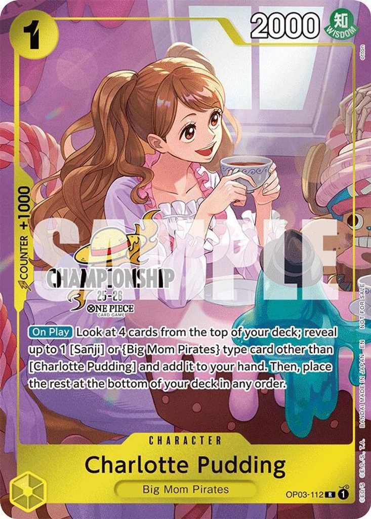Charlotte Pudding OP03-112, the R printing from OP-03 of the One Piece Card Game