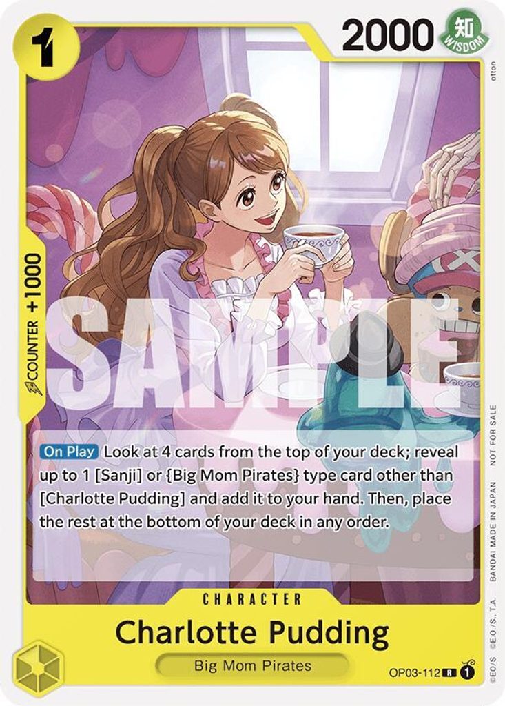 Charlotte Pudding OP03-112, the R printing from OP-03 of the One Piece Card Game