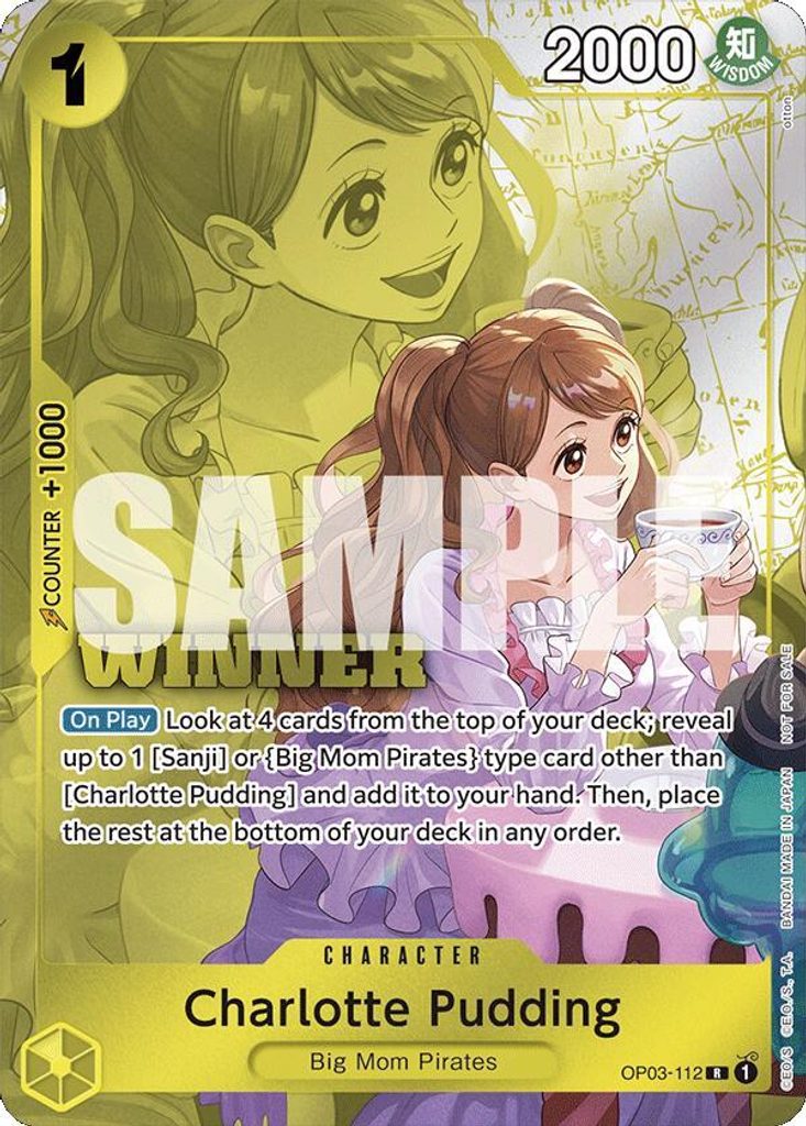 Charlotte Pudding OP03-112, the R printing from OP-03 of the One Piece Card Game