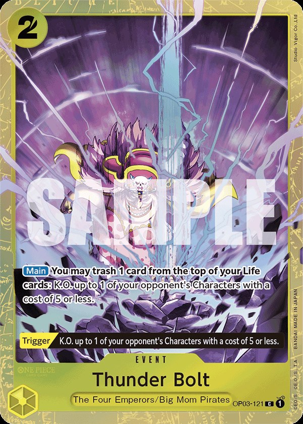 Thunder Bolt OP03-121, the C printing from OP-03 of the One Piece Card Game