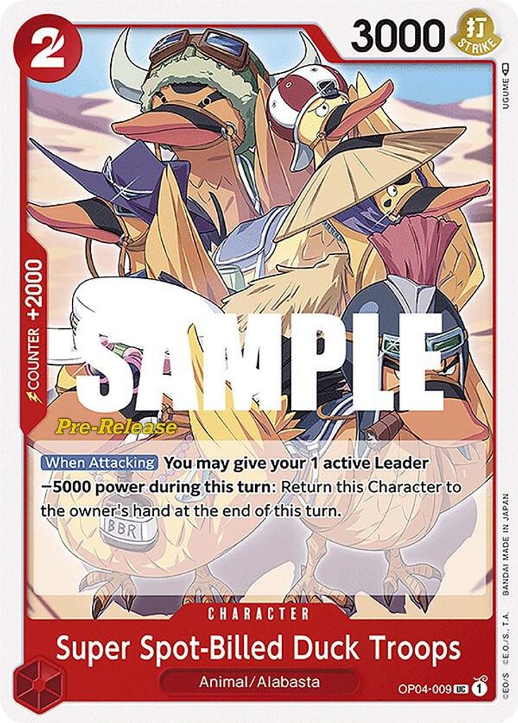 Super Spot-Billed Duck Troops OP04-009, the UC printing from OP-04 of the One Piece Card Game
