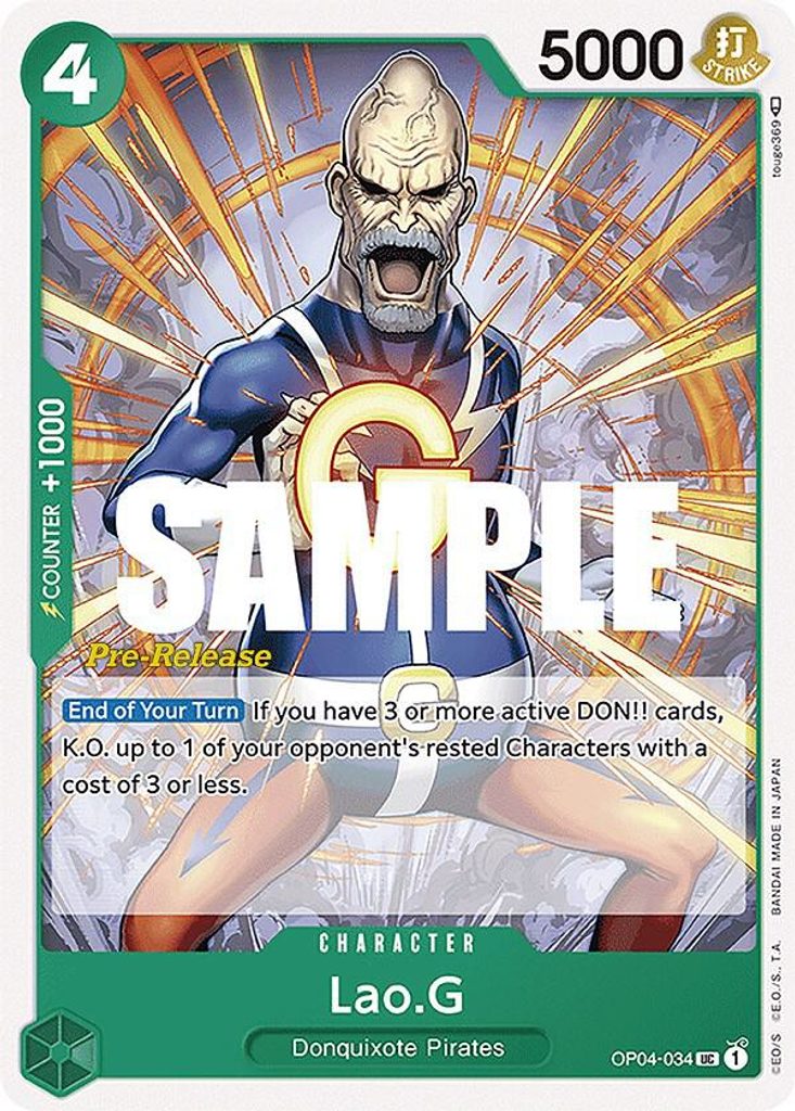 Lao.G OP04-034, the UC printing from OP-04 of the One Piece Card Game