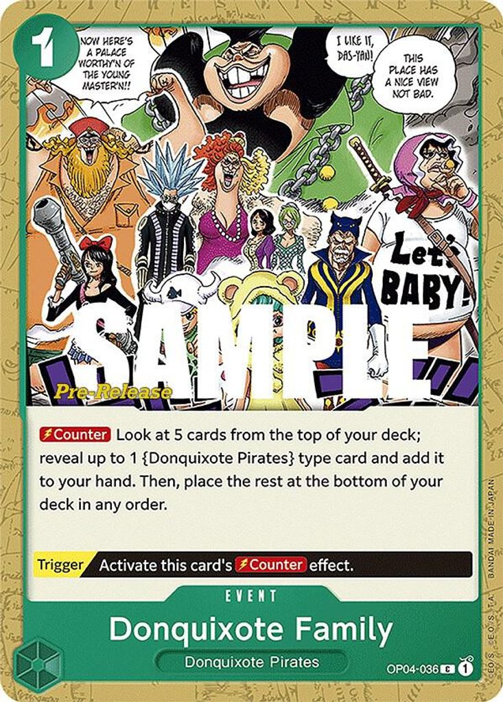 Donquixote Family OP04-036, the C printing from OP-04 of the One Piece Card Game