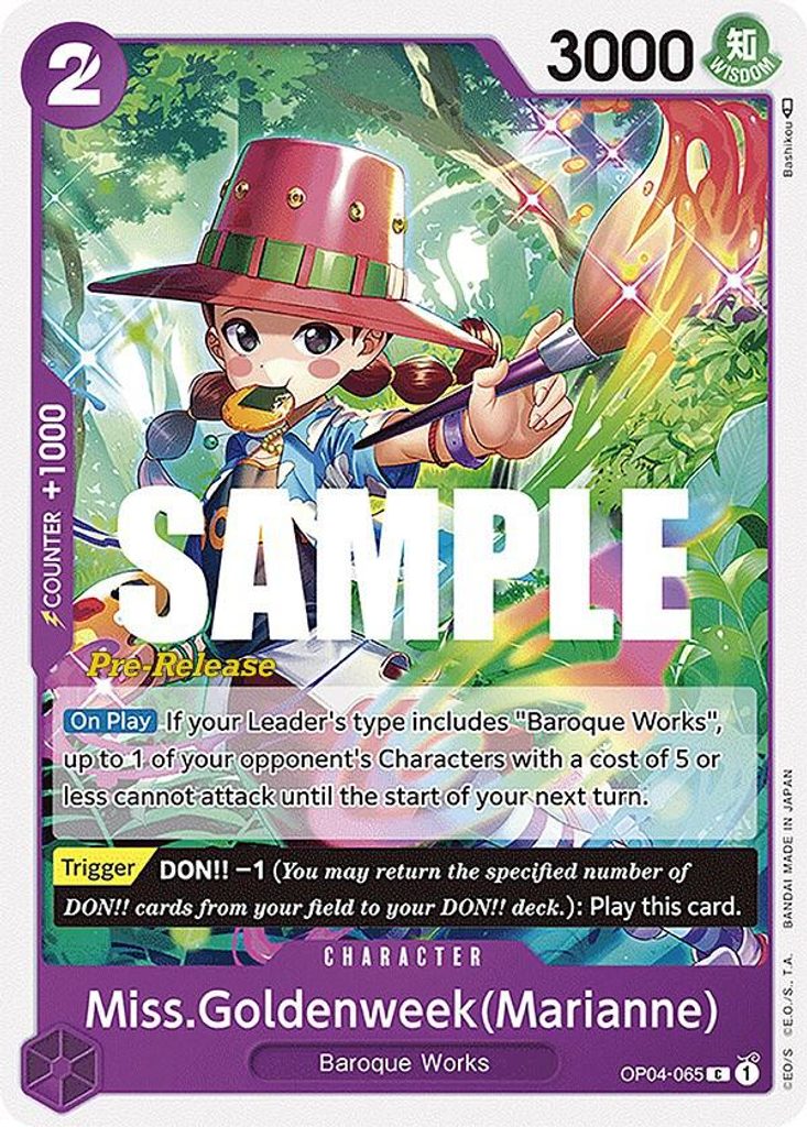 Miss.Goldenweek Marianne OP04-065, the C printing from OP-04 of the One Piece Card Game